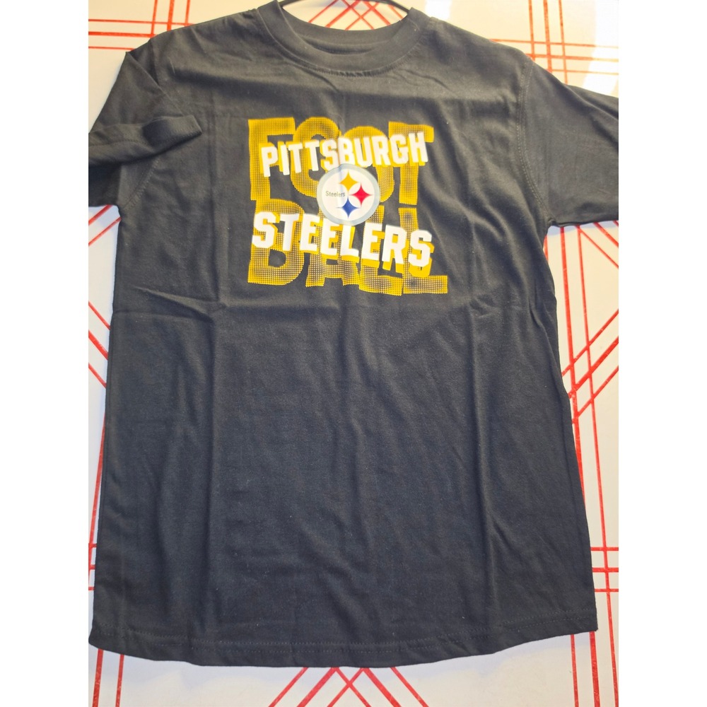 NFL Team Apparel Pittsburgh Steelers Kids Black Graphic T-Shirt Size M 10/12